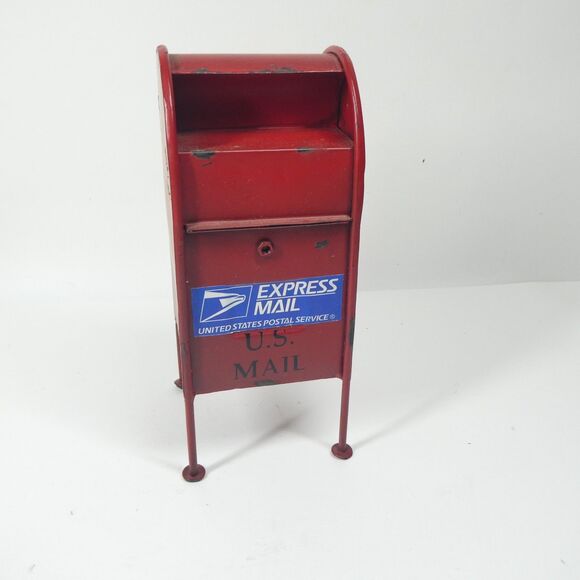 USPS Red Express Mail Dropbox Replica Model 8" Tall U.S. Mail Mailbox Metal Mini - Picture 1 of 7